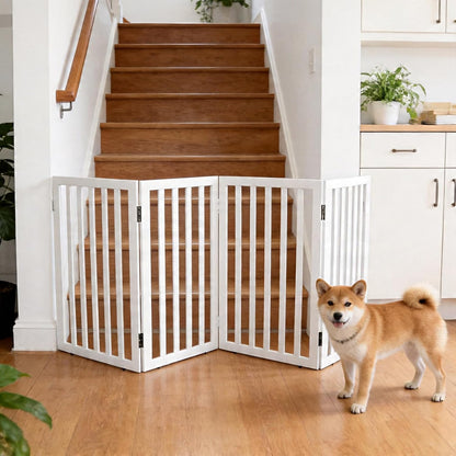 Dog Gate Indoor, Freestanding Dog Fence for The House, Doorways, Hallways,or Stairs,Pet Gate Foldable Wooden,Expandable 24" Height 3 Panels,White