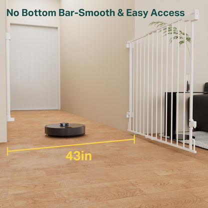 Cumbor 29.2–43" Baby Gate for Stairs, Hardware Mounted (Drill Required), Expandable No Bottom Bar Dog Gate, Auto Close Extra Wide Walk Thru, Pet & Toddler Proof Gate, Top & Bottom of Stairways(Black)