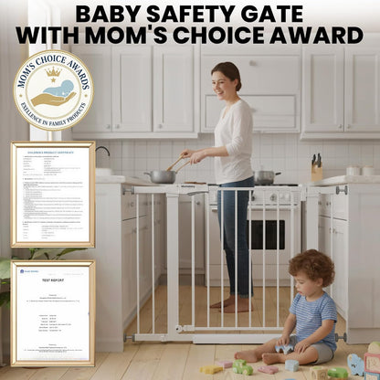 Baby Gate for Stairs, 29.7-40.6" Auto Close Dog Gate Indoor for Doorways, Dual-Lock Design, Adjustable Pet Gate No Drilling with Walk Thru Door for Hallways, Stroller Friendly, Black