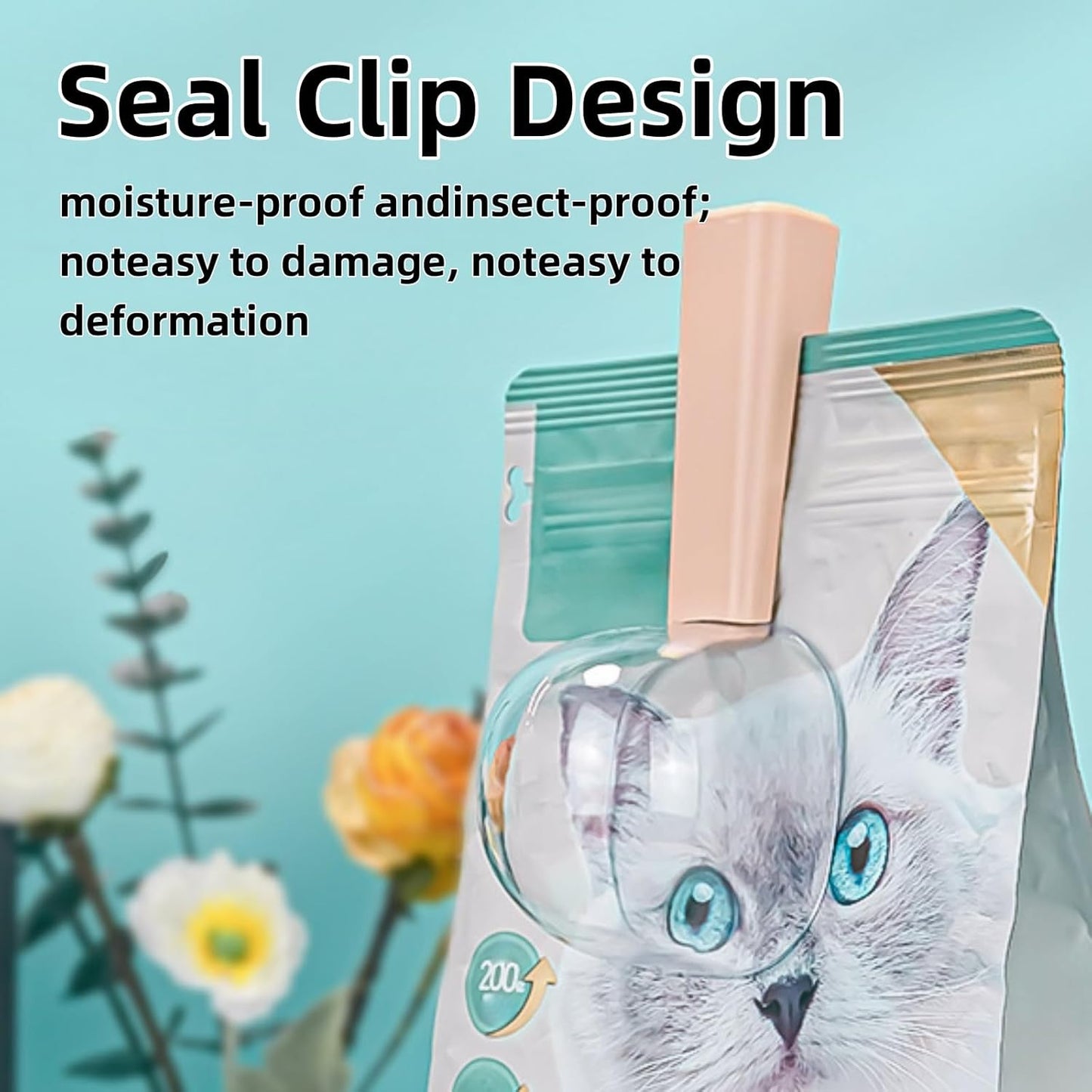 Pet Cat Dog Food Scoop, Dog Cup Capacity Cat Food Scooper With Sealing Clip, Puppy and Cat Coffee Bean, Flour Scoop Grey