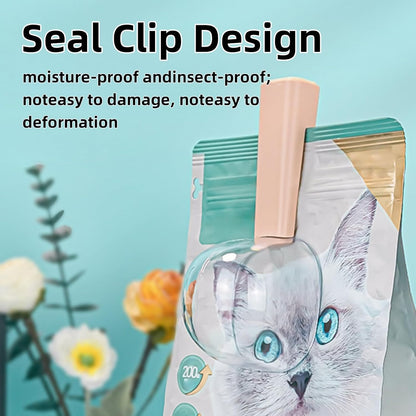 Pet Cat Dog Food Scoop, Dog Cup Capacity Cat Food Scooper With Sealing Clip, Puppy and Cat Coffee Bean, Flour Scoop Grey