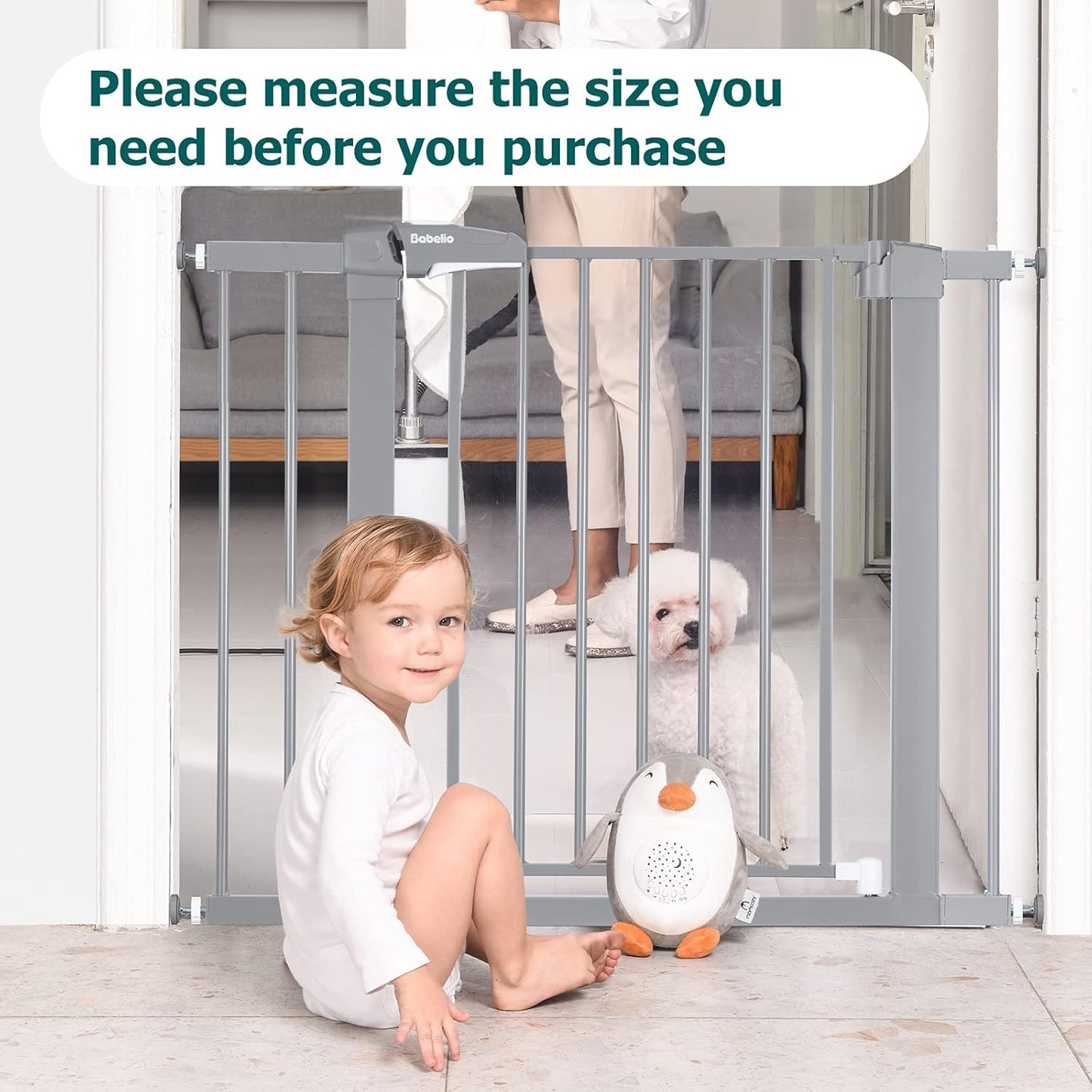 BABELIO Baby Metal Gate Extension with Wood Pattern, 5.5'' Extra Wide Pet Gate for Stairs & Doorways, Pressure Mounted Baby Gate Dog Gate, No Tools Required, 30'' Tall