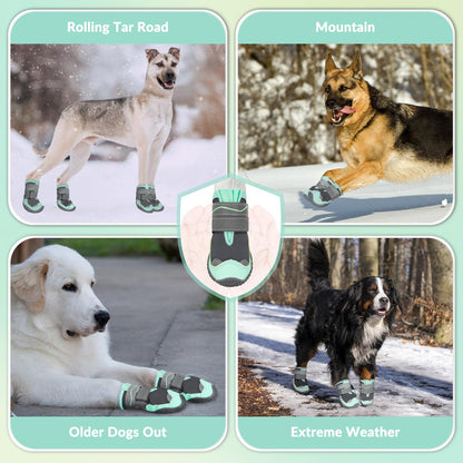 SlowTon Dog Shoes for Large Small Medium Dogs - Breathable Dog Boots for Summer Hot Pavement, Paw Protector for Outdoor Walking Winter Snow, Anti-Slip Rubber Dog Booties for Hardwood Floor (Green, 6)
