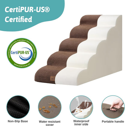 COZY KISS Dog Stairs for Small Dogs 15.7" H, Curved Dog Step for Puppy, Older Cat, Medium Pet Ramp for Sofa, Couch or Chair, Ladder with High Density Foam, 3 Step, 15.7x22.4x15.7 inch, Beige