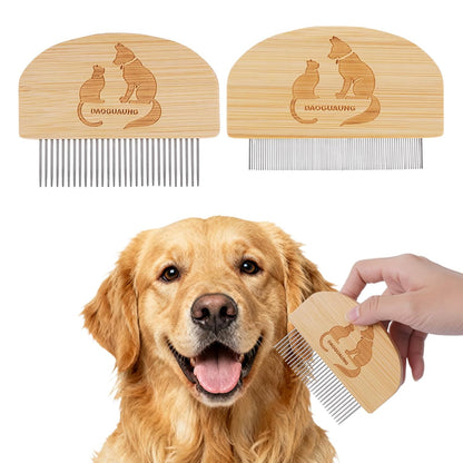 Pet Grooming Combs for Dogs Cats, 2 Pack Bamboo Combs with Wide Fine Teeth for Shedding, Detangling, Flea Removal and Daily Care