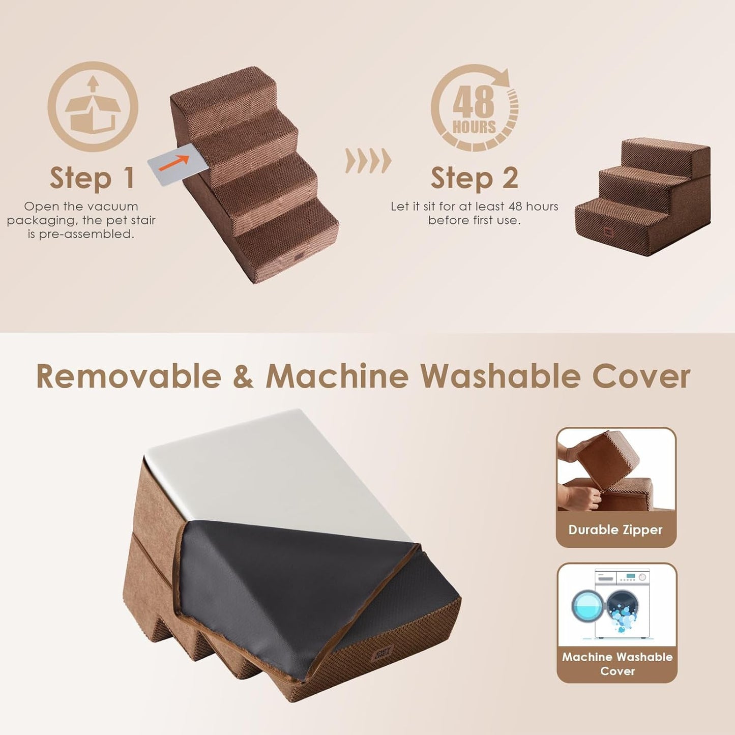 EHEYCIGA Dog Stairs for High Bed 22.5" H, 5-Step Dog Steps for Bed, Pet Steps for Small Dogs and Cats, Non-Slip Balanced Pet Ramp Indoor, Grey