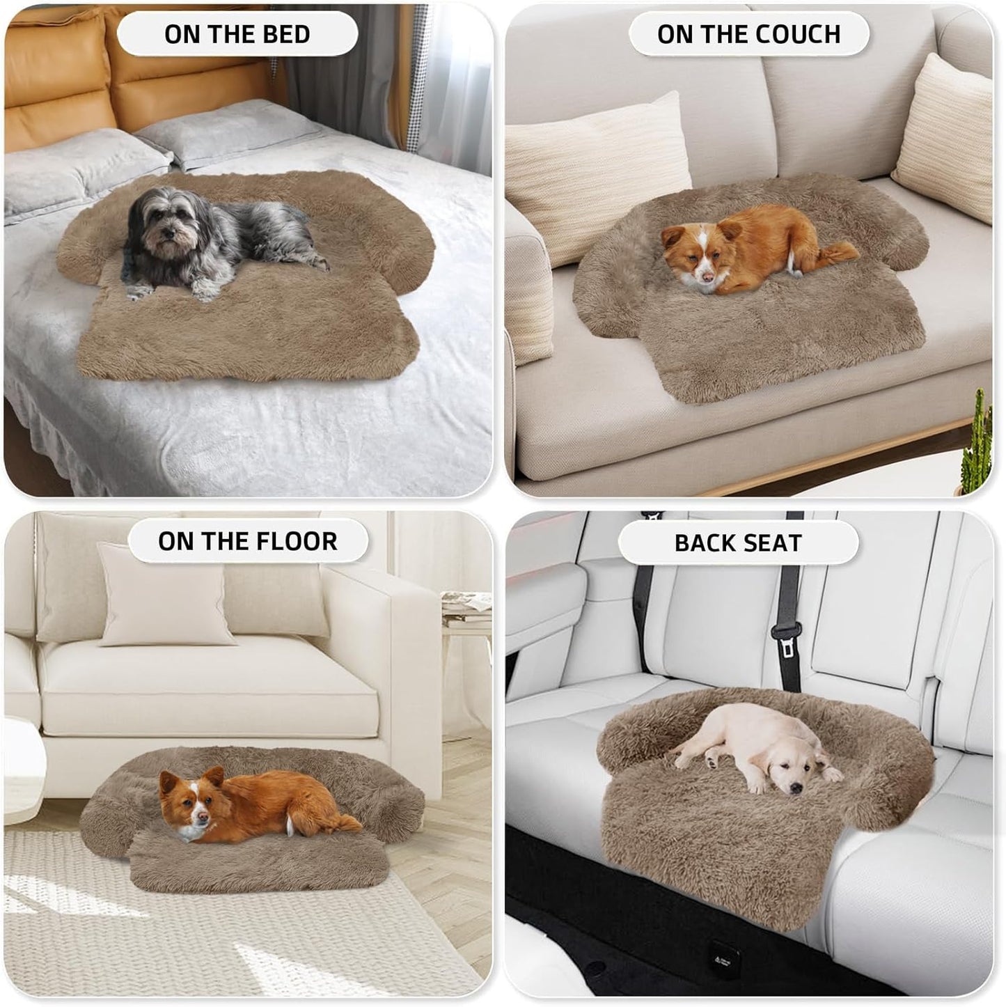 Calming Dog Bed Fluffy Plush Dog Mat for Furniture Protector with Removable Washable Cover for Large Medium Small Dogs and Cats (Large, Light Grey)