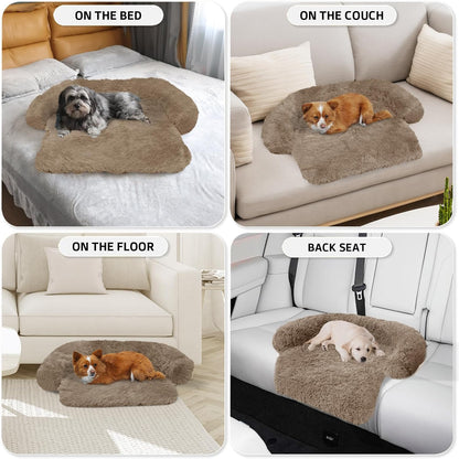 Calming Dog Bed Fluffy Plush Dog Mat for Furniture Protector with Removable Washable Cover for Large Medium Small Dogs and Cats (Large, Light Grey)