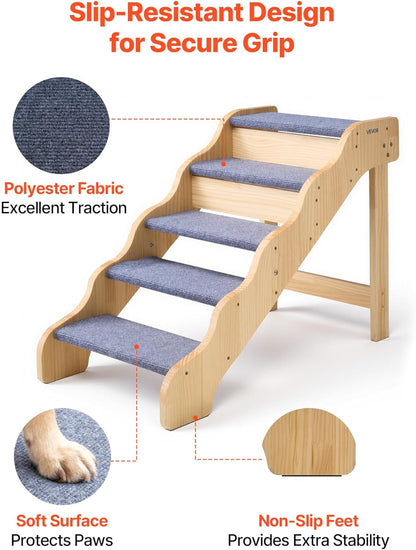 VEVOR Wood Pet Stairs, 2-Step Dog Stairs for Beds, Sofa & Cars, 110lbs Load Capacity, Floded Flat Design, Stable & Sturdy Cat & Dog Step Ladder for Small Medium Large Older Pet Puppy Essentials