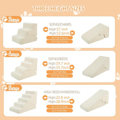 Dog Ramp for Bed, 23" H Dog Stairs for High Bed, 2 in 1 Pet Steps for Small Dogs, 5-Step Foldable Transformable Large Cats Ramp to Get on Couch, Non-Slip Balanced, Grey