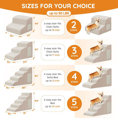 Dogs Steps for Bed, Dog Stairs for Small Dogs, 2-Step Dog Ramp for Bed, Couch, Sofa, and Chairs, Non-Slip Bottom Design, Cat Scratching, High Density Foam Portable Pet Step, Indoor, Grey
