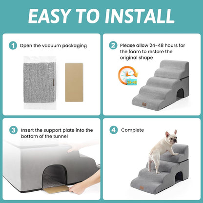 COZY KISS Extra Wide Dog Stairs with Tunnel, Foam Detachable Large Dog Step for Small Pet, Puppy or Cats, Medium Pet Ramp for High Bed, Couch, Sofa or Car, 19.7x33x22.4 inch, 5 Step, Beige