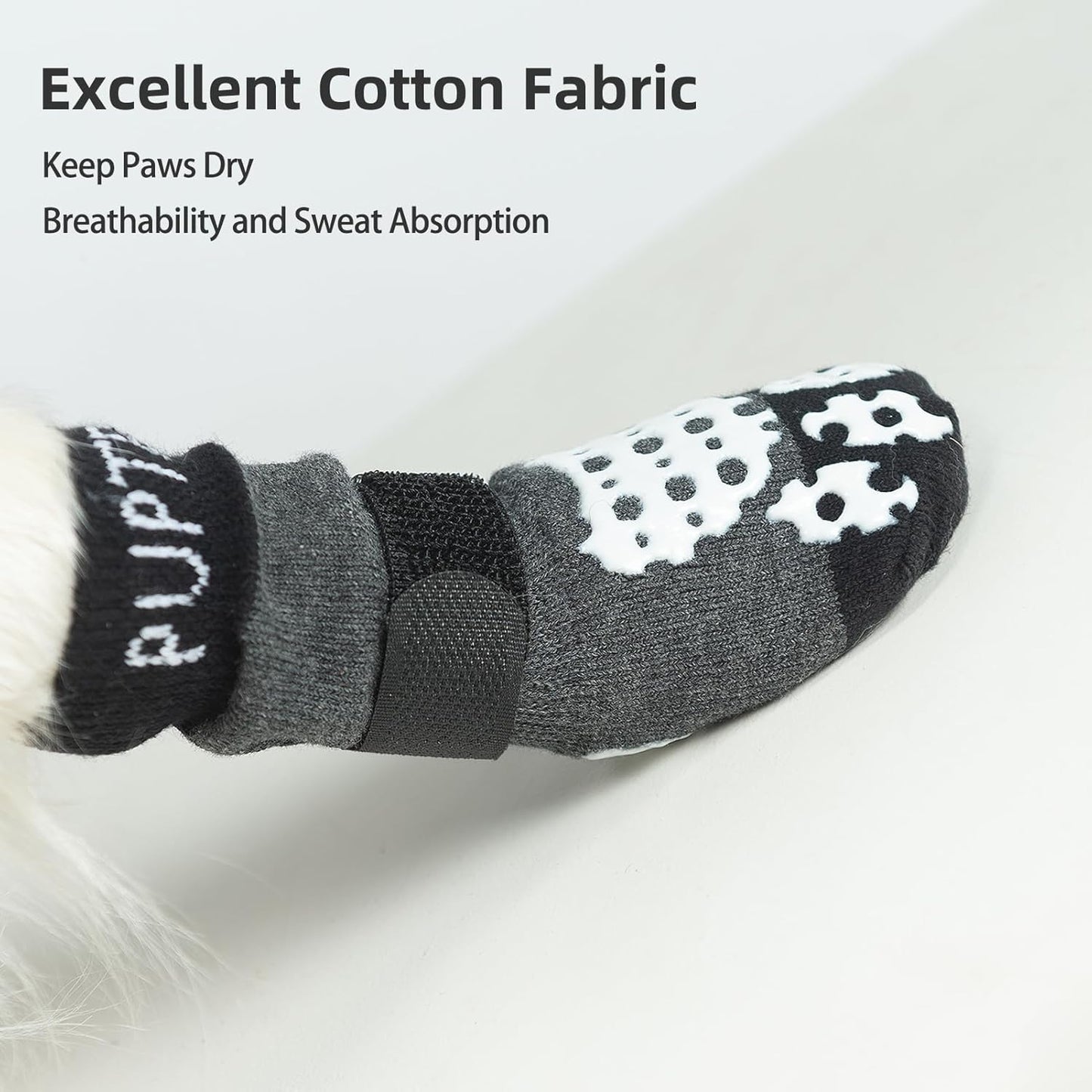 PUPTECK Anti-Slip Dog Socks with Double Sides Grips for Small Medium Large Dogs Hardwood Floors Prevents Licking, Dog Shoes for Hot Pavement Traction Control Paw Protector for Senior Dogs, Grey L