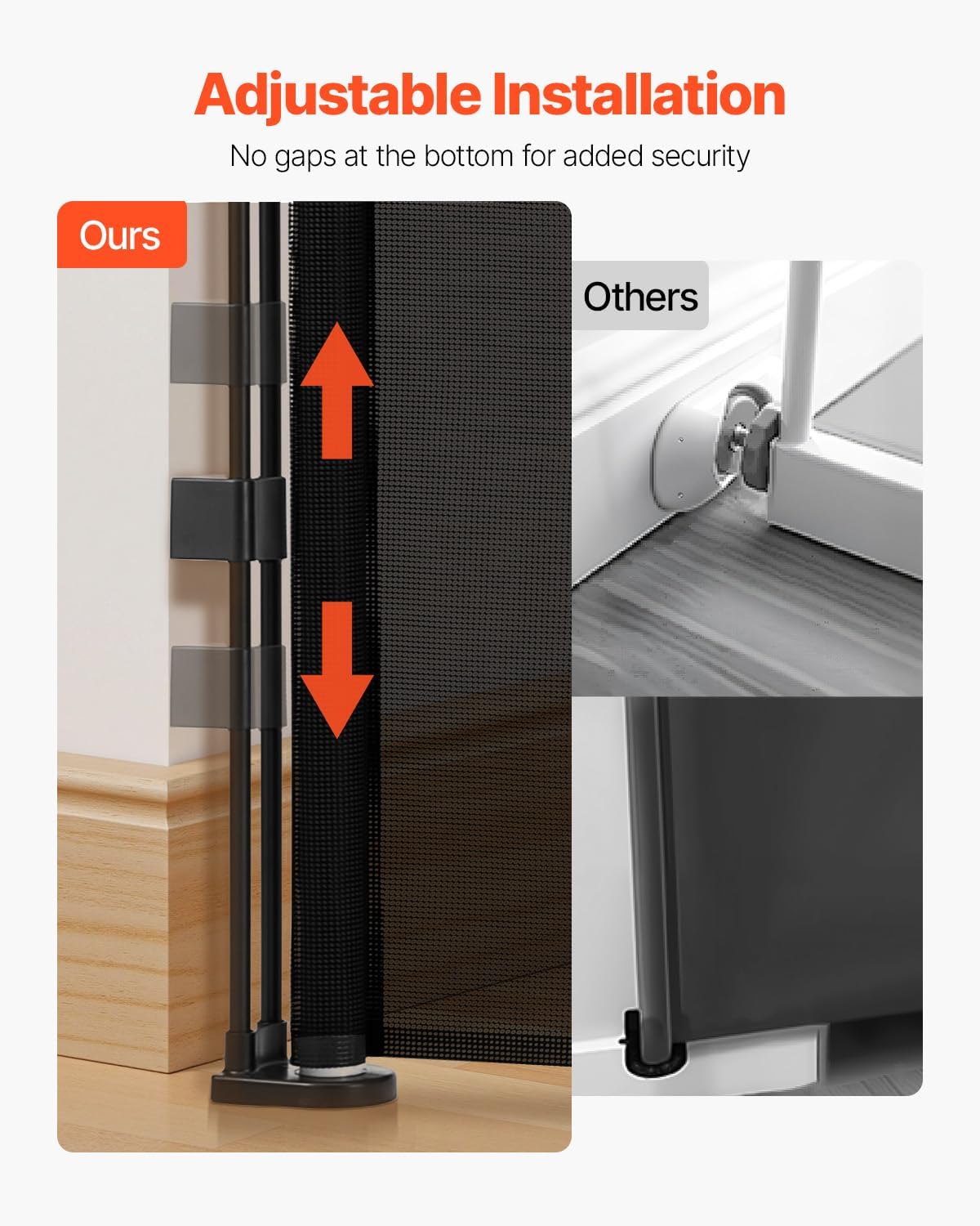 VEVOR Retractable Baby Gate, 34 inch Tall, Extends up to 110 inch Wide, Retractable Gate for Kids or Pets, Mesh Material, Easy to Install for Indoor Stairs, Doorways, Hallways, Playrooms, Gray
