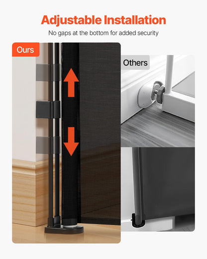VEVOR Retractable Baby Gate, 34 inch Tall, Extends up to 110 inch Wide, Retractable Gate for Kids or Pets, Mesh Material, Easy to Install for Indoor Stairs, Doorways, Hallways, Playrooms, Gray