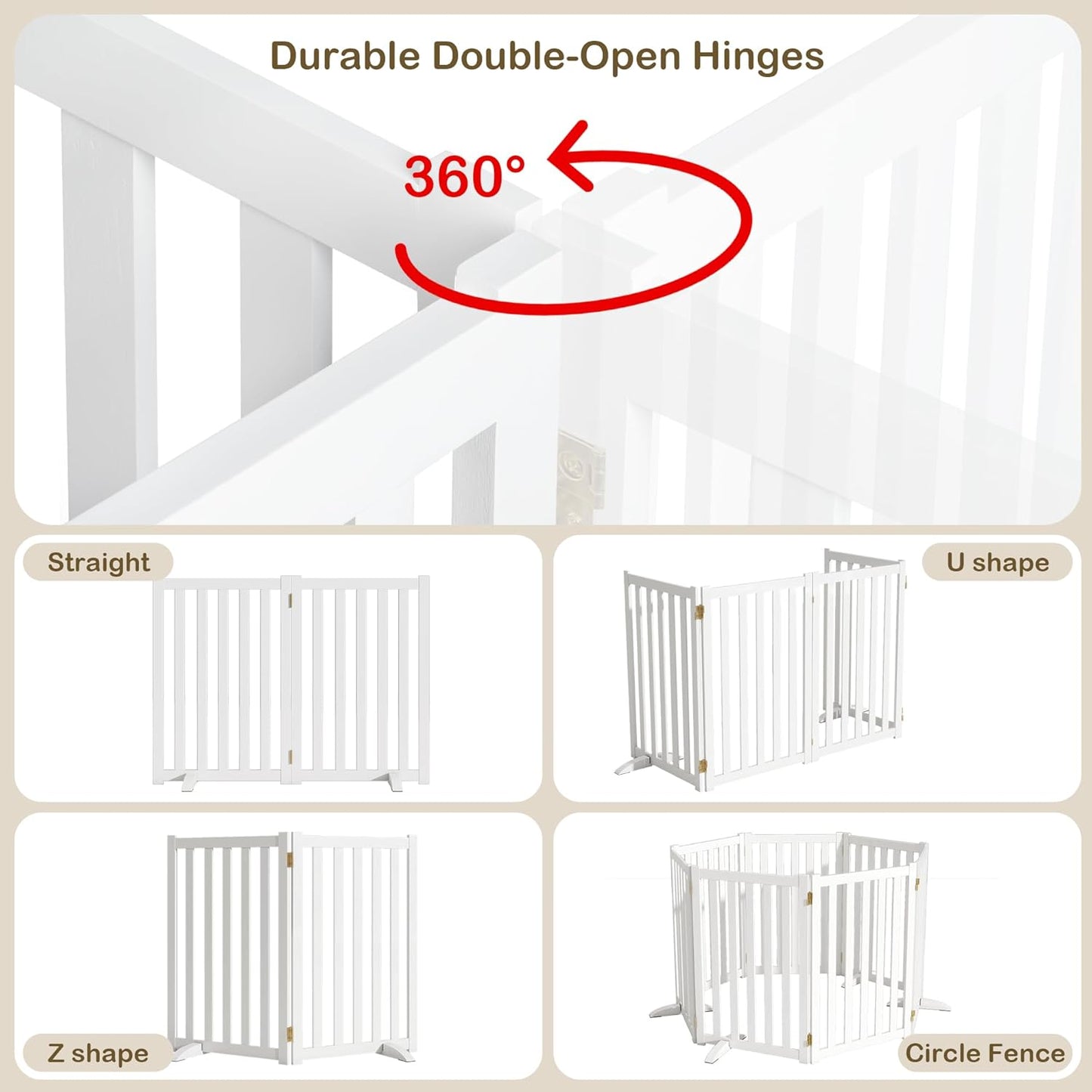 36" Height Extra Tall Freestanding Pet Gate, Solid Wood Folding Safety Fence Wooden Dog Gate with 2 PCs Support Feet Ideal for Stairs, Doorways, Halls, Kitchens, Heavy Duty Gates, 3 Panels, Oak