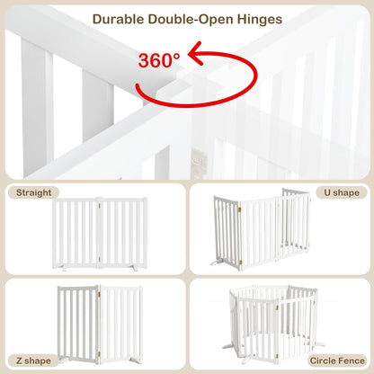 36" Height Extra Tall Freestanding Pet Gate, Solid Wood Folding Safety Fence Wooden Dog Gate with 2 PCs Support Feet Ideal for Stairs, Doorways, Halls, Kitchens, Heavy Duty Gates, 3 Panels, Oak
