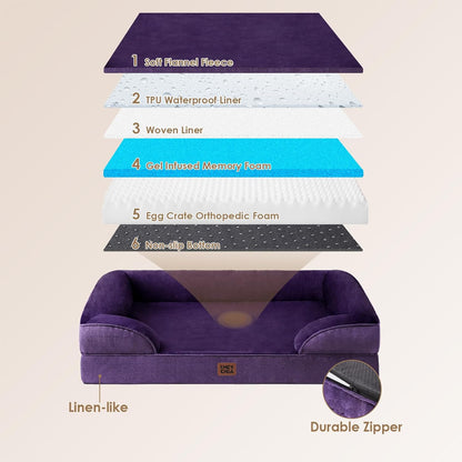 EHEYCIGA Orthopedic Dog Beds for Extra Large Dogs 44x32Inch, Waterproof Memory Foam XL Pet Bed with Sides, Non-Slip and Egg-Crate Foam Big Dog Couch Bed with Washable Removable Cover, Grey