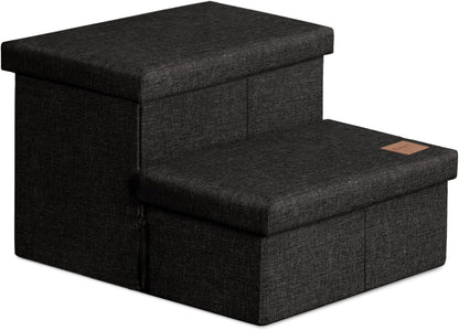 Love's cabin Dog Stairs with Storage 13" H, Foldable Pet Stairs for Small Medium or Large Dogs, Cat Puppy Steps Ramp with Zip up to 150 lbs, Solid Grey, 2 Steps