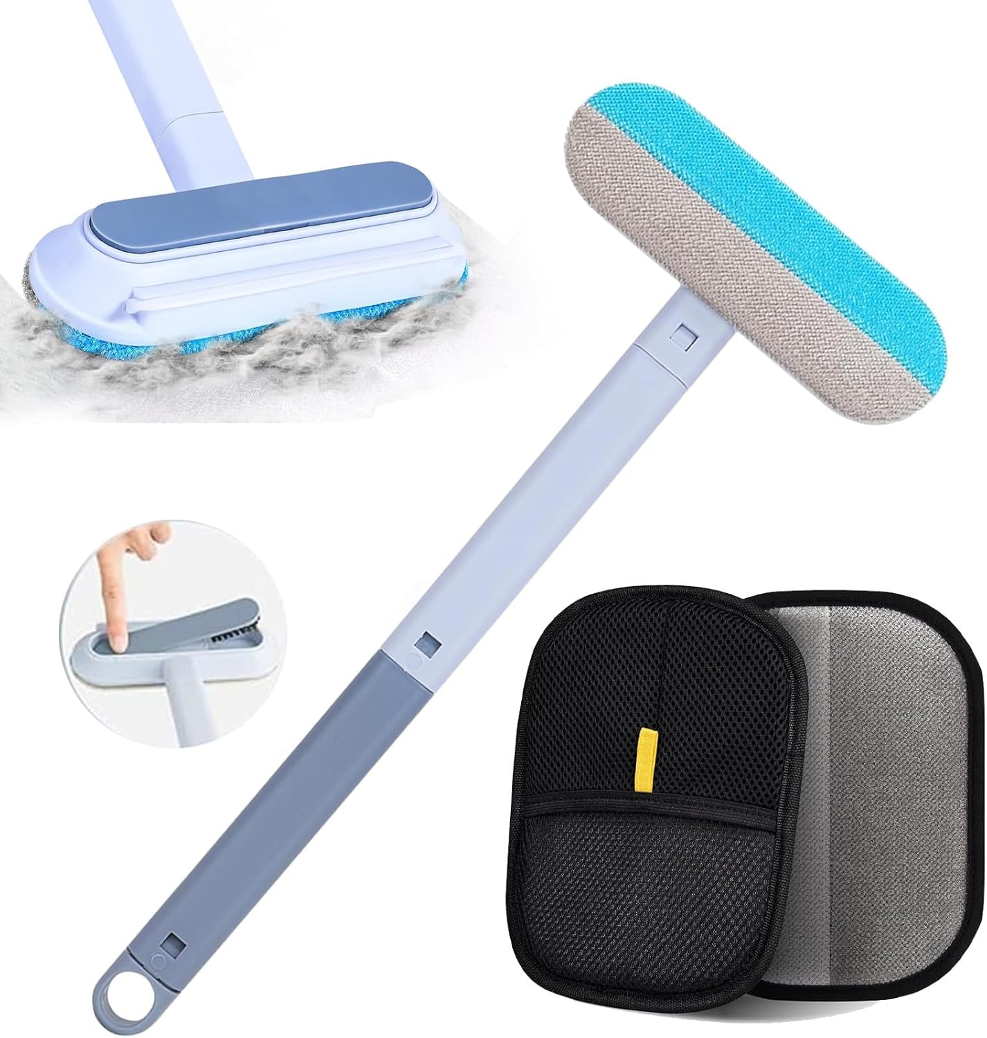 4 in 1 Pet Hair Remover, Reusable, Effective Cat and Dog Hair Removal Cleaning Tool with 17-Inch Extra Long Handle Multifunctional Fur Lint Brush for Couch, Furniture, Carpet, Clothes, Bedding