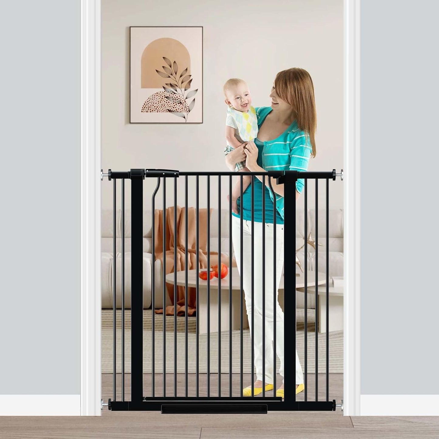 Fairy Baby 40.5" Extra Tall Baby Gate for Stairs, Fits Openings of 40.6" to 54.7" Wide, Extra Wide Dog Gate Indoor, Pressure Mounted Walk Thru Swing Auto Close Metal Puppy Barrier for Doorway, Black