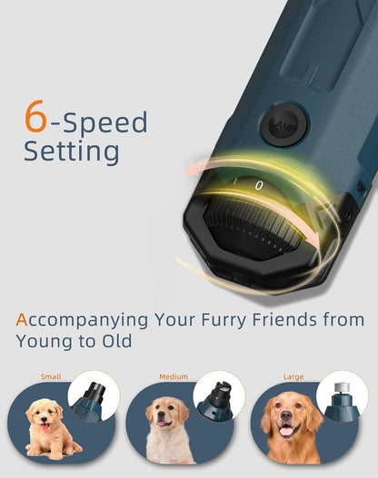 6-Speed Dog Nail Grinder & 3 Grinding Heads Super Quiet 45dB with 2 LED Lights 12000RPM Pet Nail Grinder& 3 Grinding Ports Dog Nail Trimmer for Large Medium Small Dogs with Dust Cap