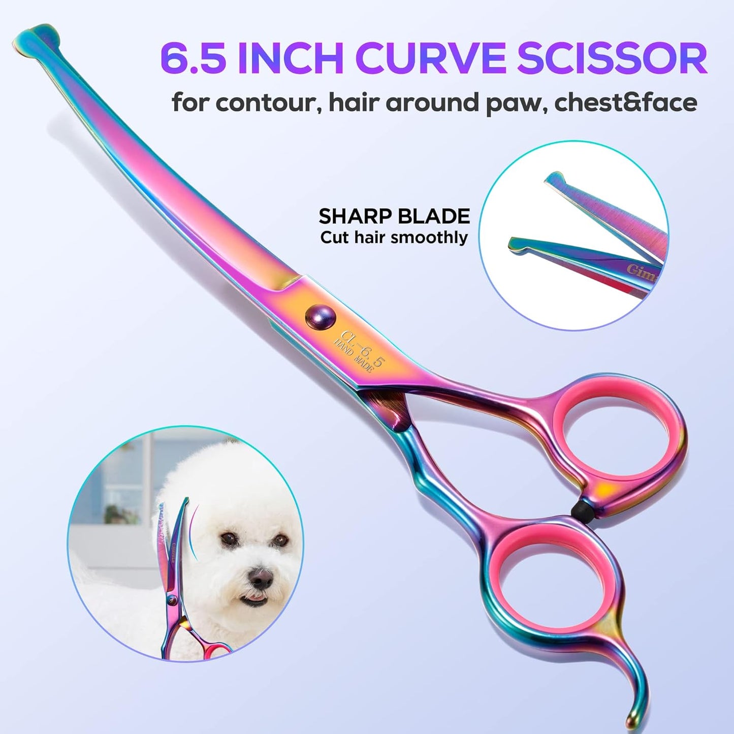 Gimars Titanium Coated Professional 6 in 1 4CR Stainless Steel Dog Grooming Scissors with Safety Round Tip, Heavy Duty Pet Grooming Scissor for Dogs, Cats and Other Animals