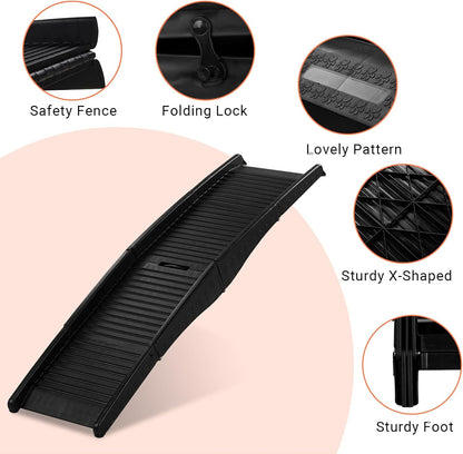 Folding Dog Ramps, 60”L Portable Pet Ramp for Large Dogs SUV,Cars,Lightweight Cat Ramp Non-Skid Surface Steps for High Bed,Stairs,Couch-Easy Storage,Supports up to 110 lb