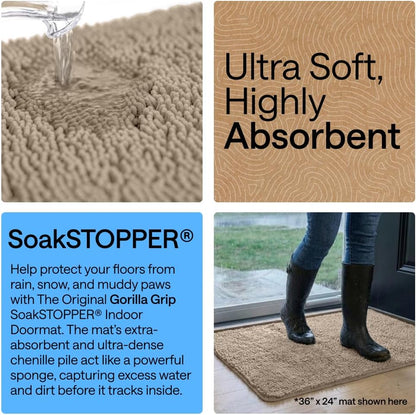 GORILLA GRIP SoakSTOPPER Dog Door Mat, 30x20 Machine Washable Rug Absorbent Doormat Captures Moisture Mud Dirt, Quick Dry Soft Chenille Entryway Rugs Indoor Entrance Mats for Dog Paws, Paw Grey