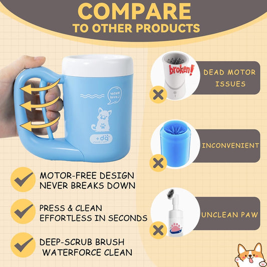 Medium Pet Paw Cleaner Cup - Easy Press Design Dog Foot Washer with Soft Massage Brush & Absorbent Towel - Reusable Durable Paw Cleaning Cup for Dogs Cats, Easy to Clean Handheld Bath Tool