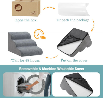 Dog Stairs for Small Dogs, 2-Step Dog Steps for Couch Sofa and Chairs, High-Density Foam Pet Steps Ramp with Removable Washable Cover for Older Injured Puppy Dogs and Cats, 11.81" H, Grey
