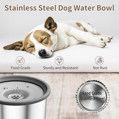 6.5L Dog Water Bowl No Spill 1.6 Gallon Stainless Steel Water Bowl for Dogs 220oz Large Capacity No Splash Slow Drinking Feeder with Anti-Slip Mat for Messy Drinkers 6.5L+2 Filters