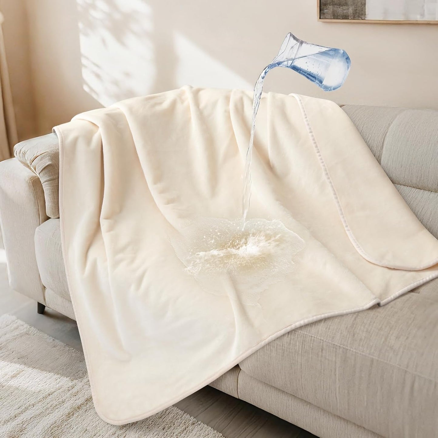 LOOBANI Waterproof Blanket for Bed: Reversible Soft Flannel Twin Bed Blanket 60" x 80", Leakproof Throw Spill-Proof Dog Pet Blanket for Couch Cover, Movie Time, Camping, Travel, Grey