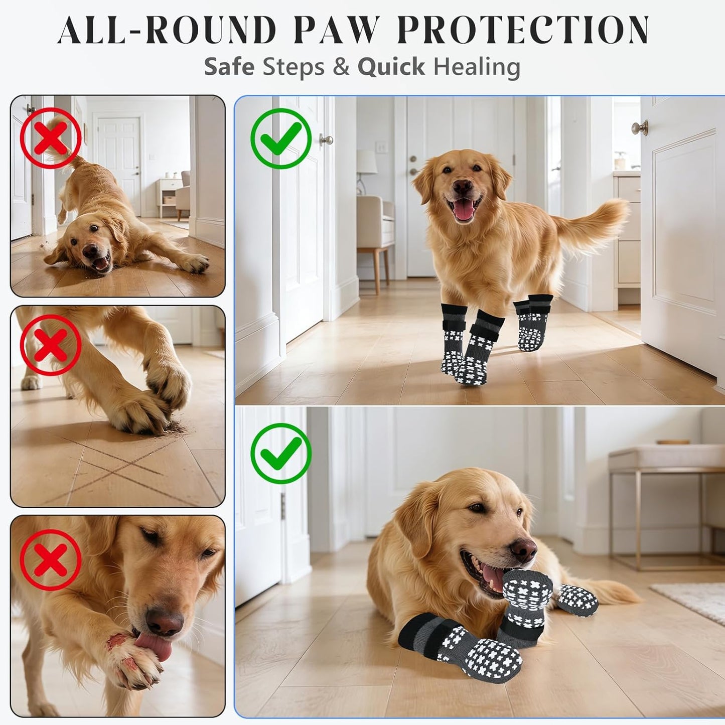 Non-Slip Dog Socks for Hardwood Floors Anti Slip Double-Sided Grippy Socks for Senior Dogs to Prevent Licking Paws, Scratching & Hot Pavement Premium Dog Paw Protector with Grippers Black L