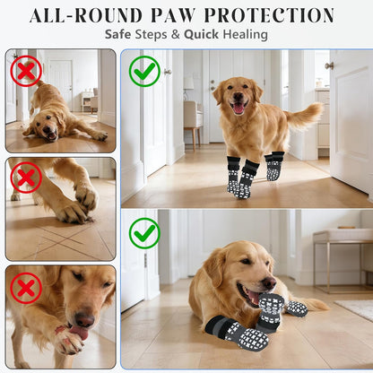 Non-Slip Dog Socks for Hardwood Floors Anti Slip Double-Sided Grippy Socks for Senior Dogs to Prevent Licking Paws, Scratching & Hot Pavement Premium Dog Paw Protector with Grippers Black L