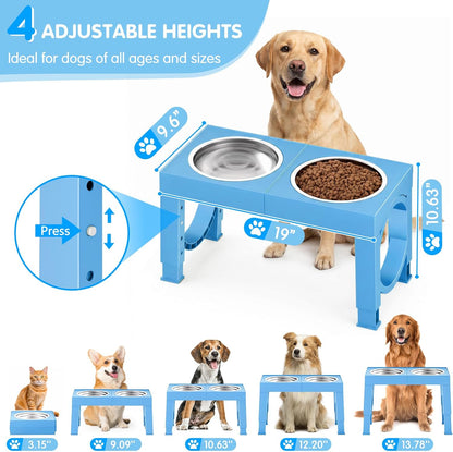 XIAZ Elevated Dog Bowls Large Breed Raised Dogs Bowl Stand Large/Medium Sized Dog Slow Feeder Dogs Bowls Food Water Stands 5 Heights Adjustable 9/11/12/14in Pet Feeder Dish Station