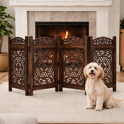 Freestanding Pet Gate for Dogs, Foldable Wooden Dog Gate for House, Indoor Dog Gate for Stair, Doorway, House Design Gates for Dogs Indoor, 72 Inch Wide, (18" x4 Panels 72 inch), Burnt Finish