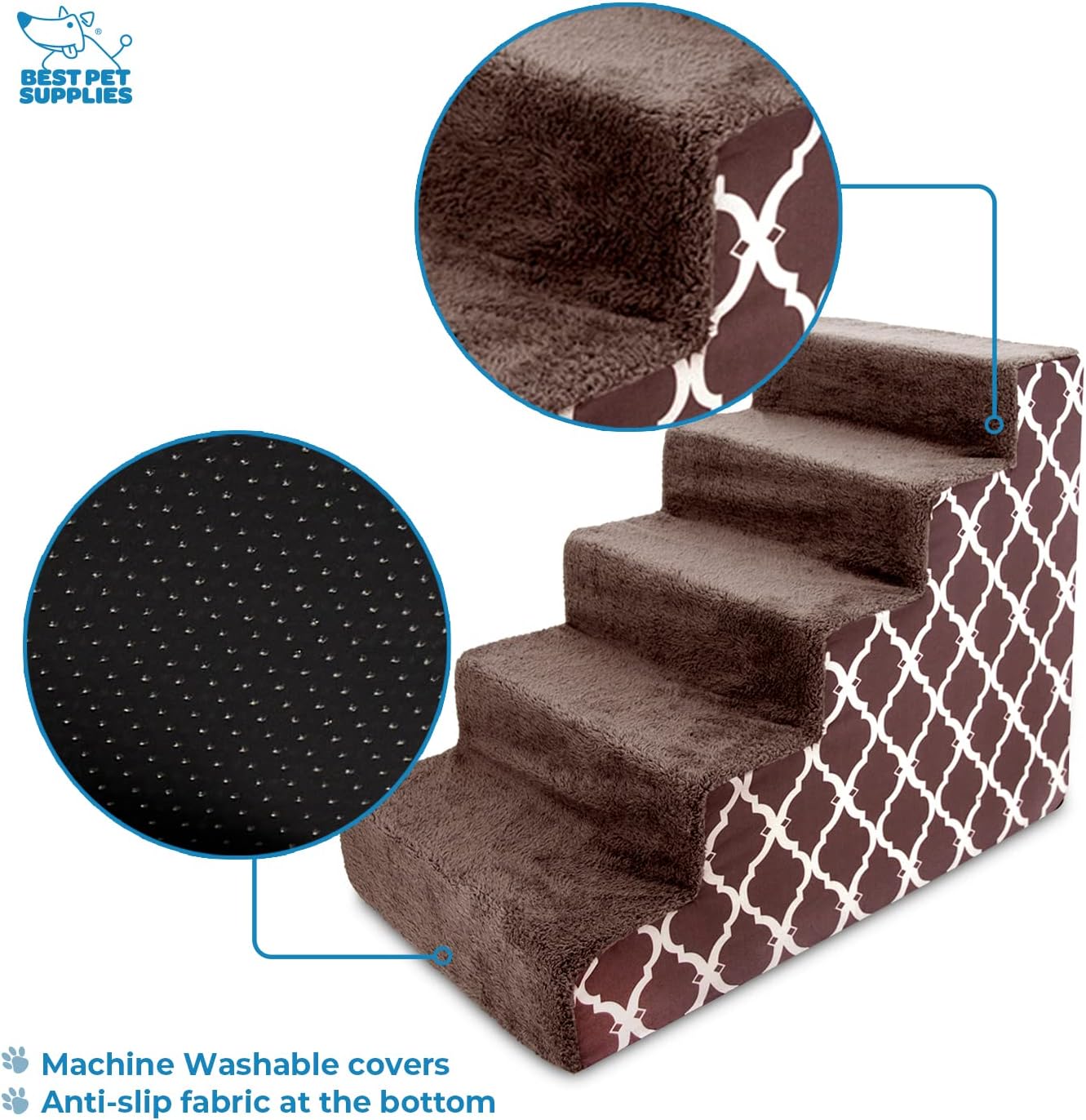 Best Pet Supplies Foam Pet Steps Cover for Small Dogs and Cats, Portable Ramp Stairs for Couch, Sofa, and High Bed Climbing (Cover Only) - Ash Gray Linen, 3-Step (Cover Only)