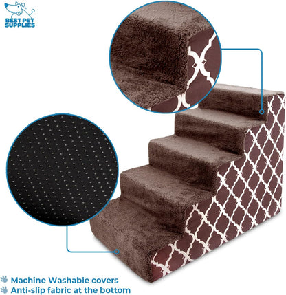 Best Pet Supplies Foam Pet Steps Cover for Small Dogs and Cats, Portable Ramp Stairs for Couch, Sofa, and High Bed Climbing (Cover Only) - Ash Gray Linen, 3-Step (Cover Only)