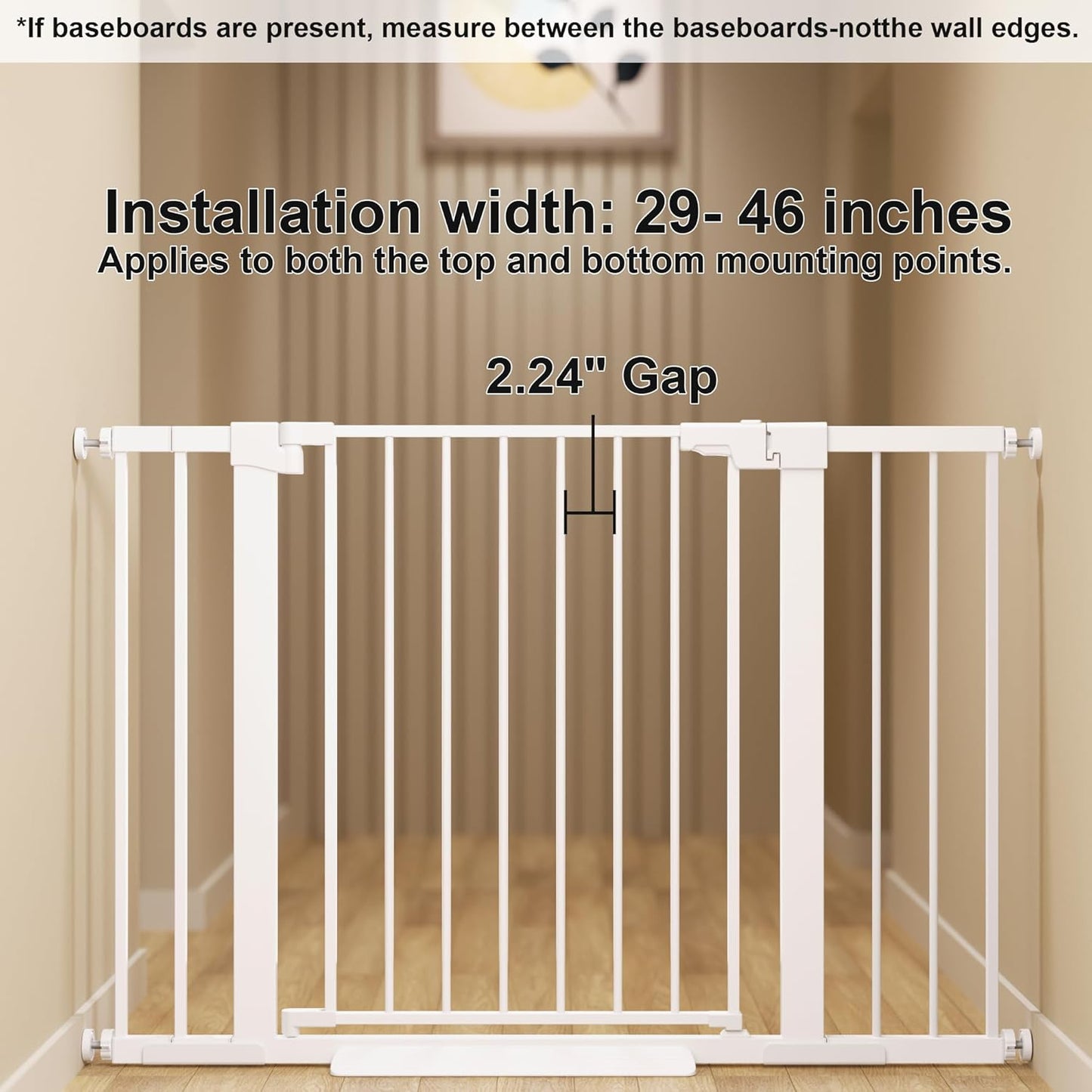 29-42 inches Metal Baby Gate for Stairs/Doorways, 30 inches Tall Pressure Mounted Pet Gates, Auto-Close Child Safety Gate, No Drilling Easy Walk-Through Dog Gate Indoor, Black