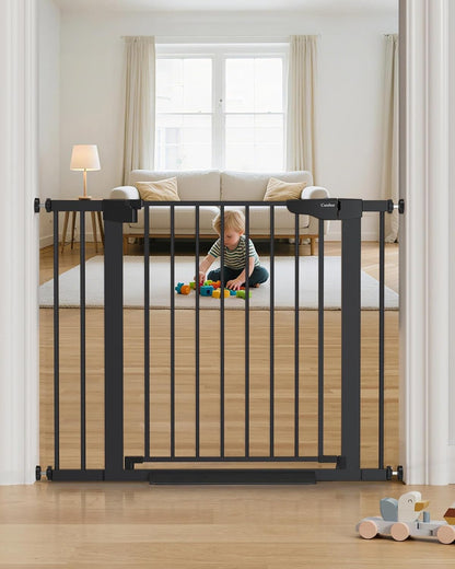 Cumbor 36.6-64" Extra Wide Baby Gate for Stairs, Dog Gates for Doorways, Auto-Close Pet Gate Indoor, Pressure Mounted Walk Through Safety Child Gate for Kids Toddler, Tall Pet Puppy Fence Gate, Brown