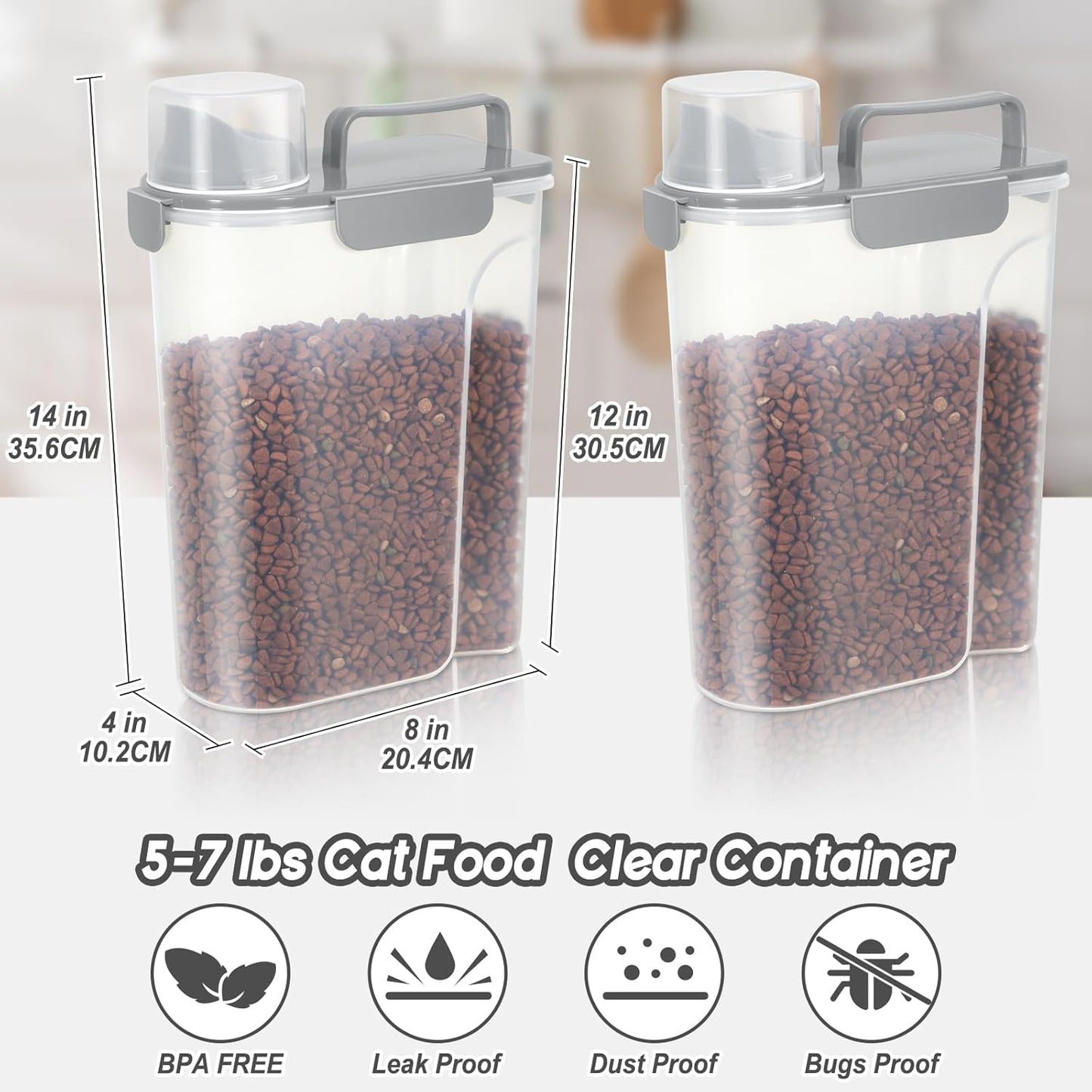 LEAWALK 5-7Lbs Dog Cat Food Storage Container with Upgraded Large Nozzle BPA-free, 4 Snap Seals Plastic Pet Food Storage Containers with Handles are Easy to Clean and Carry