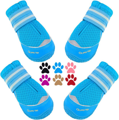 QUMY 4PCS Dog Boots for Large Dogs, Medium Dog Shoes & Paw Protectors for Hot Pavement, Summer Heat Protection, Mesh Breathable Nonslip Dog Booties for Hardfloors, Walking Running Hiking Black Size 6