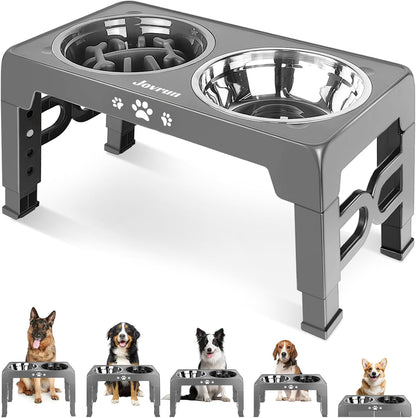 Jovrun Elevated Dog Bowls for Small Dogs and Cats, Non-Slip Cat Bowls with 2 Thick 5.5" Stainless Steel Dishes, Dog Feeder 2 Heights Adjustable to 2.6"-5.3"