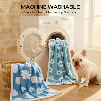 Luciphia Waterproof Pet Blanket for Medium Large Dogs Washable Fluffy Thick Jacquard Shag Fleece Warm Sherpa 3D Textured Flower Print for Cats Puppy Couch Protection (Green,40x28 inches)