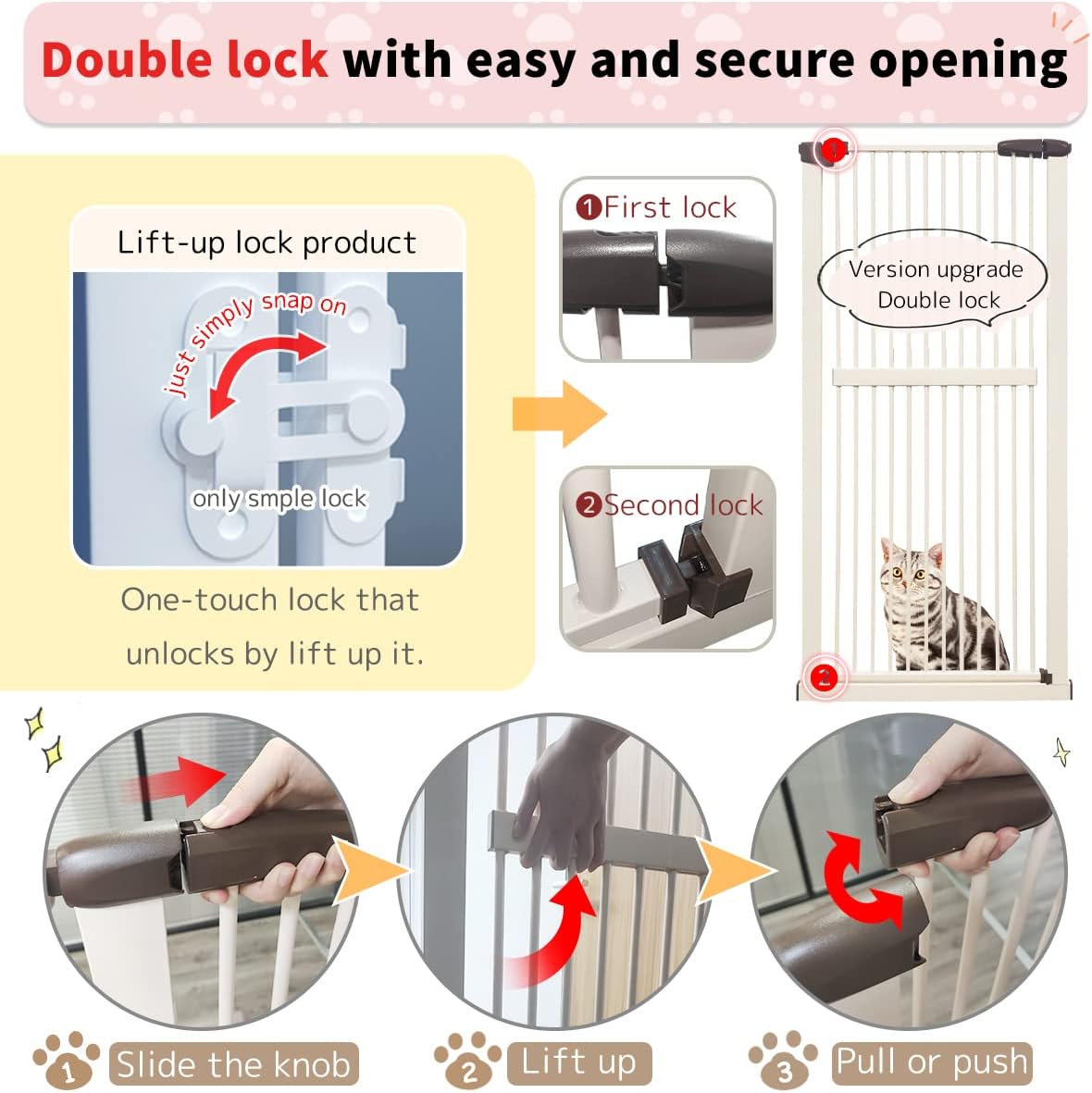 Lumizone Extra Tall Cat Gate 61.02" High Pressure Mounted Extra Wide 30.12"-34.05" (17Sizes) 1.37" Gap No Drilling Auto-Close Tall Pet Gate for Dogs (Black, 30.12"-34.05" W)