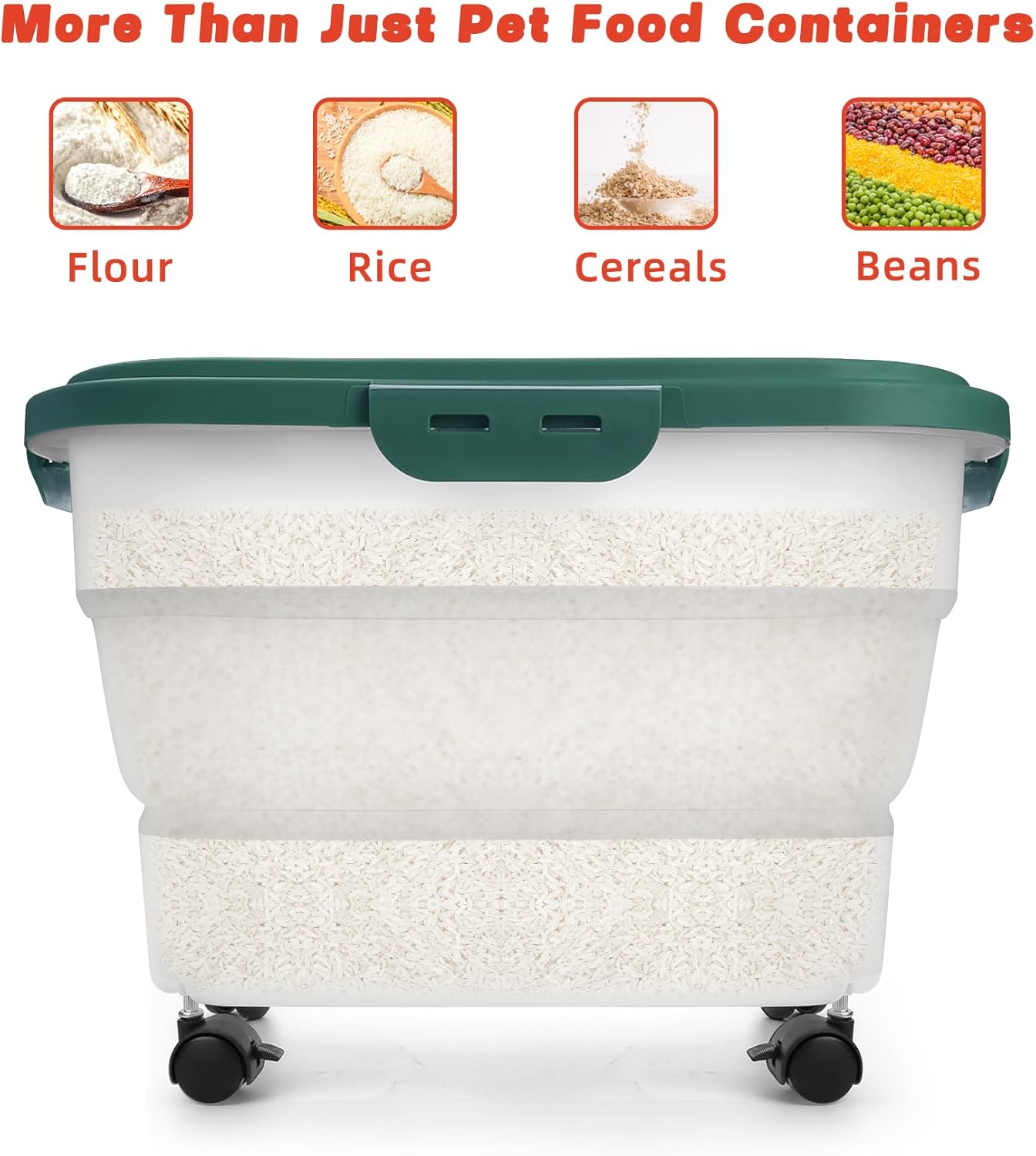 Dog Food Container, Collapsible Pet Food Storage Container 17-20 lb with Rolling Wheels & Airtight Lid, Plastic Storage Bin With Dog Food Scoop and Measuaring Cups