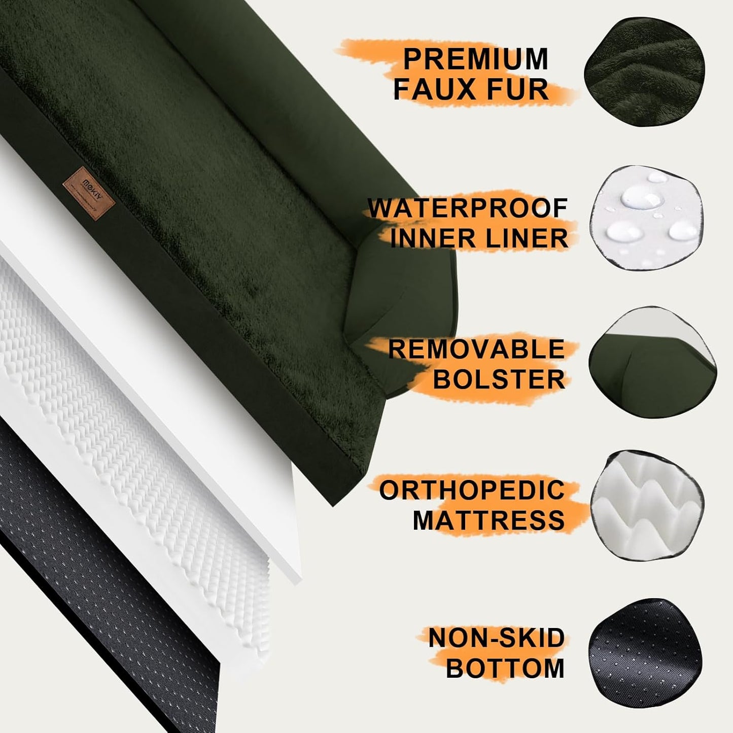 Large Dog Bed Orthopedic Washable - Beds Bolster - Medium XL XLarge Big Dogs - Memory Foam Couch Sofa - Waterproof with Removable Cover
