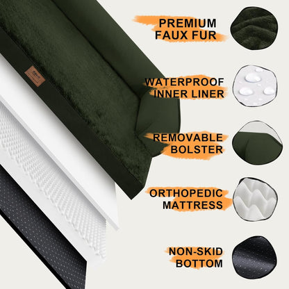 Large Dog Bed Orthopedic Washable - Beds Bolster - Medium XL XLarge Big Dogs - Memory Foam Couch Sofa - Waterproof with Removable Cover
