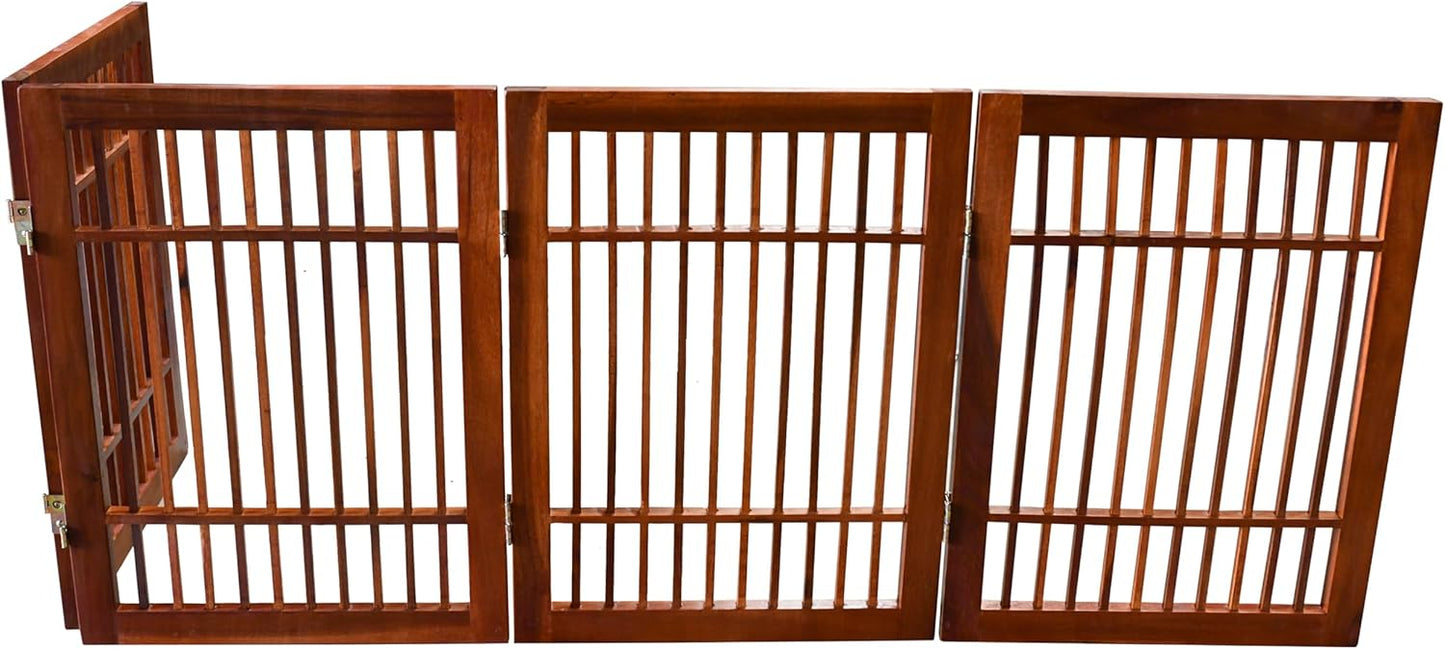 Urnporium Freestanding Wooden Dog Gate for Doorways – Foldable Acacia Wood Pet Gate, No Drill Portable Indoor/Outdoor Puppy Fence Barrier (White Pet Gate, 3 Panel 24" Tall)